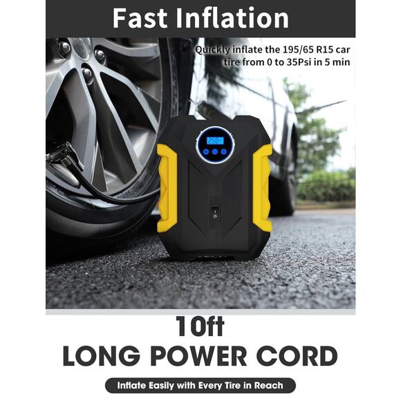 Digital Air Compressor for Car Auto Pump Portable Tire Inflator with LED Light - Picture 6 of 12